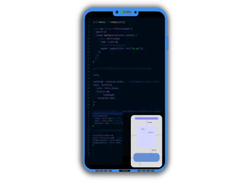 immagine che rappresenta uno smartphone con un linguaggio di programmazione di sviluppo app android