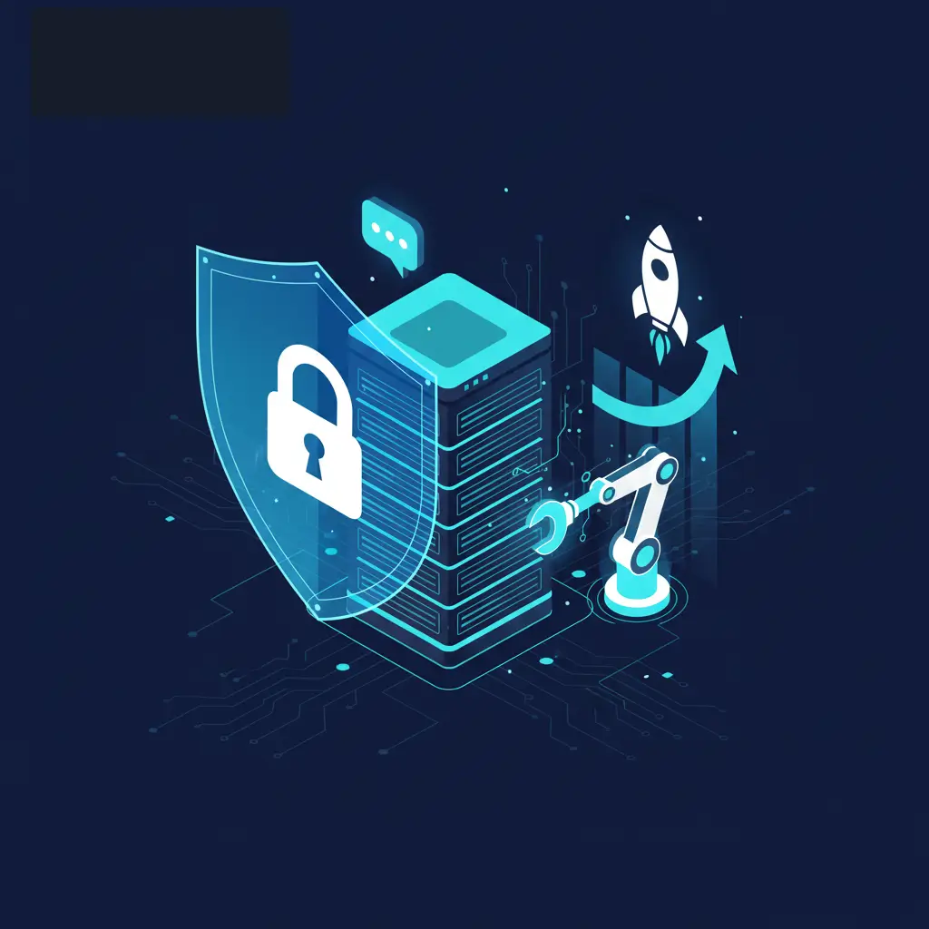 illustrazione che rappresenta un grafico in crescita con un lucchetto di sicurezza o un ingranaggio stabile.