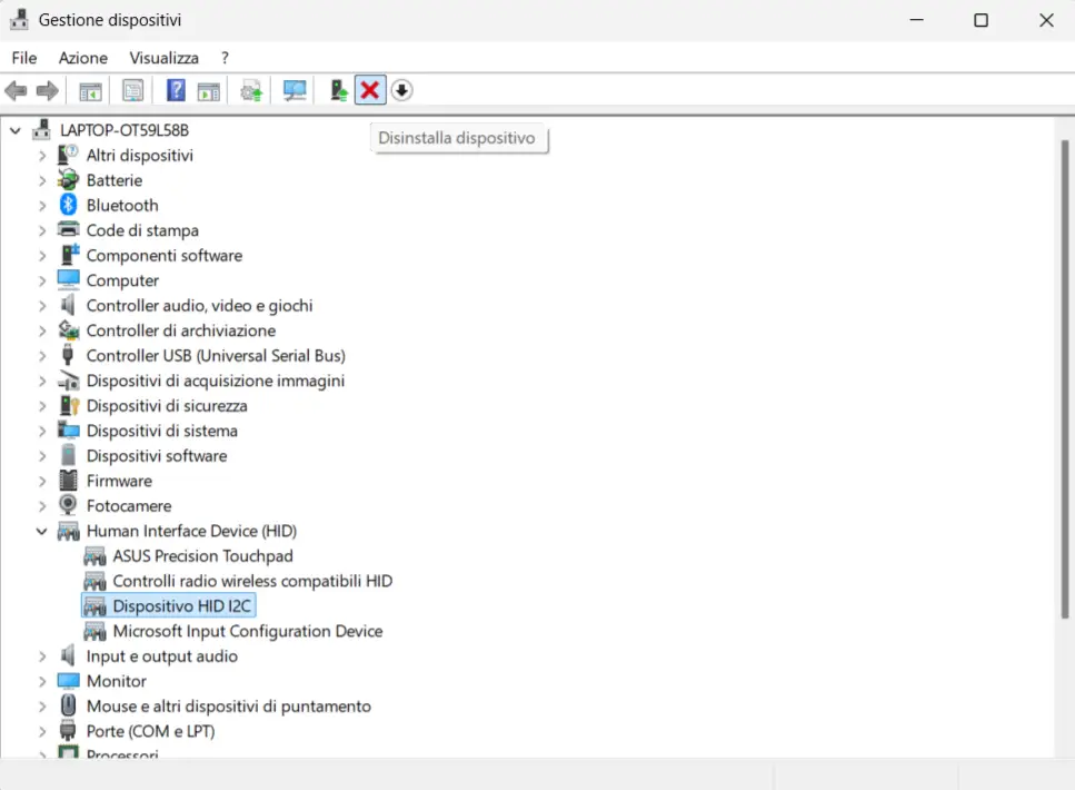 Anomalia Dispositivo HID I2C Errore Codice 10