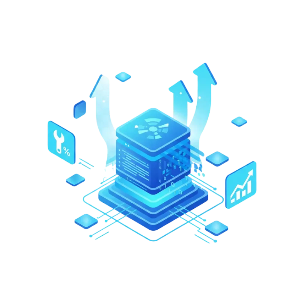 Illustrazione isometrica di un flusso di dati ottimizzato con blocchi di codice pulito e segnali di performance, per comunicare codice ben documentato e manutenibile. App Native