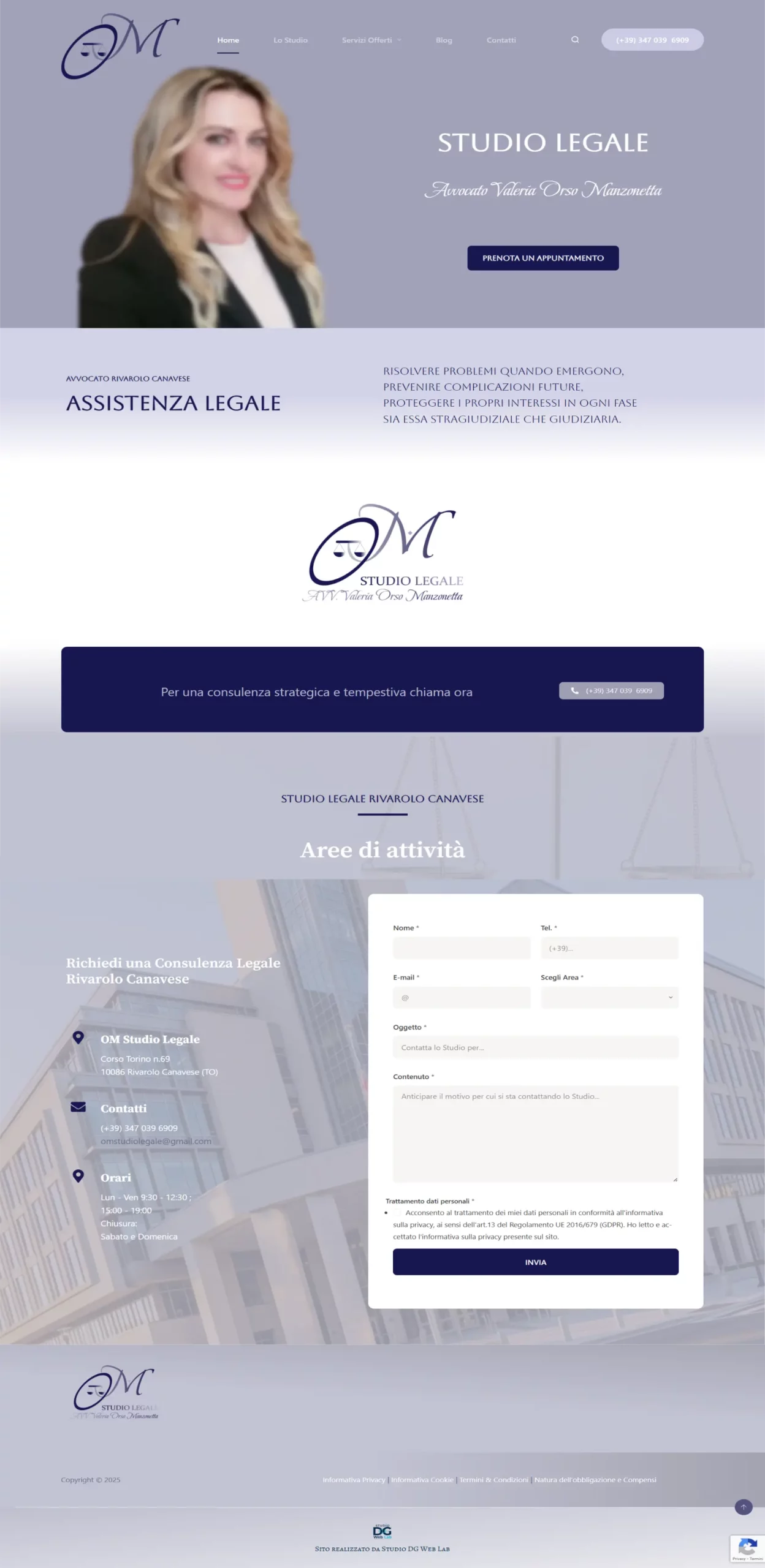 Schermata del sito web OM Studio Legale, esempio di comunicazione istituzionale e codice a norma.