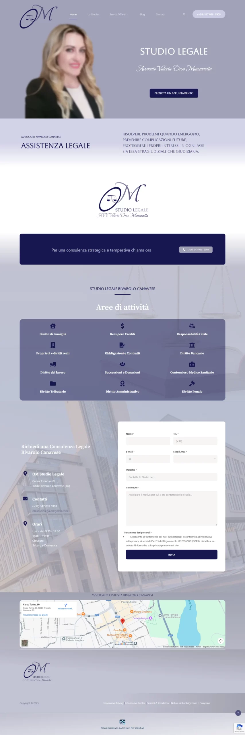 Design e sviluppo del sito web professionale OM Studio Legale Rivarolo C.se Torino, realizzato in WordPress.