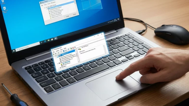 Interfaccia di Windows Gestione Dispositivi che mostra l'anomalia del driver I2C HID su un laptop ASUS con touchpad non funzionante - errore I2C HID Codice 10