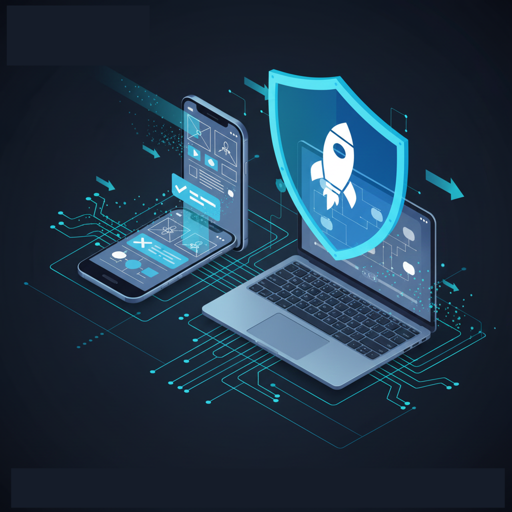 immagine che simboleggia la velocità, la sicurezza e la tecnologia. UI/UX Design - Sviluppo Frontend - architetture scalabili.